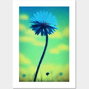 Blue Dandelion against a summer sky - Abstract style painting Posters and Art